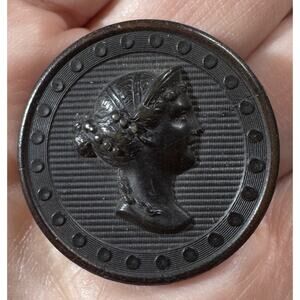 Antique (7) Natural Horn Buttons Embossed Roman Goddess Cameo Style Shank 1.25”